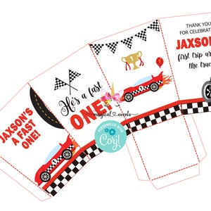 Racing, red race car boy birthday popcorn box, birthday favors favor, red race car theme, digital printable, customized boy popcorn box.