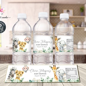 Safari baby shower water bottle labels, safari animals favor favors, jungle boy baby shower, digital printable, customized favor, safari.