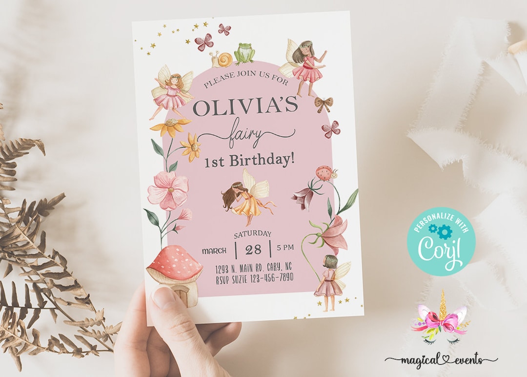 Fairy 1st Birthday Invitation, Girl First Birthday Invite, Digital ...
