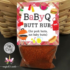 BABYQ strofinamento per il sedere piegato a metà topper, bomboniera per barbecue per bambini, sfregamento per il sedere di maiale babyq baby shower, stampabile digitale, download istantaneo, etichetta 3x6".