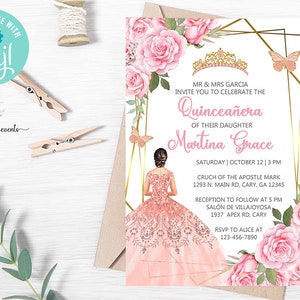 Hermosa invitación temática de princesa para Sweet Sixteen Quinceañera o  cumpleaños -  México