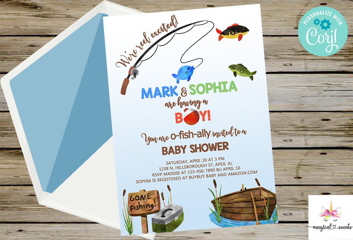 Reel Excited Fishing Baby Shower Invitation, Boy Baby Shower Invite,  Fishing Boat, Corjl Digital Printable, Gone Fishing, Ofishally Invited. -   Hong Kong