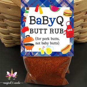 Adorno para palito de trasero plegable BABYQ, recuerdo de baby shower con temática de barbacoa, palito de trasero de cerdo para baby shower BabyQ, impresión digital, descarga instantánea, etiqueta de 3 x 6".