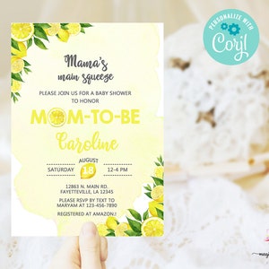 Lemons Mamas Main Squeeze Baby Shower Einladung, Mädchen Baby Shower Einladung, corjl editierbar, digital druckbar, Zitronen Sommer Shower Einladung.