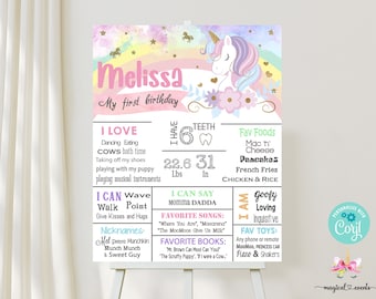 Unicorn birthday chalkboard, girl unicorn birthday sign, birthday poster, pastel unicorn girl birthday, milestone sign, digital printable