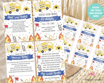 Firefighter, firetruck BOY baby shower games bundle, boy baby shower games, games package, boy yellow truck games pack, fireman fire truck.