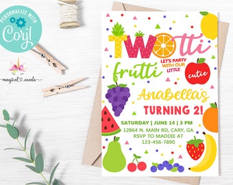 Two-tti frutti 2nd birthday invitation, twotti frutti girl second birthday invite, lets party with our little cutie, digital printable corjl