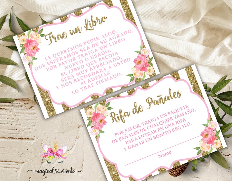 Pink Gold & White Baby Shower Insert Cards Girl Baby Shower Etsy