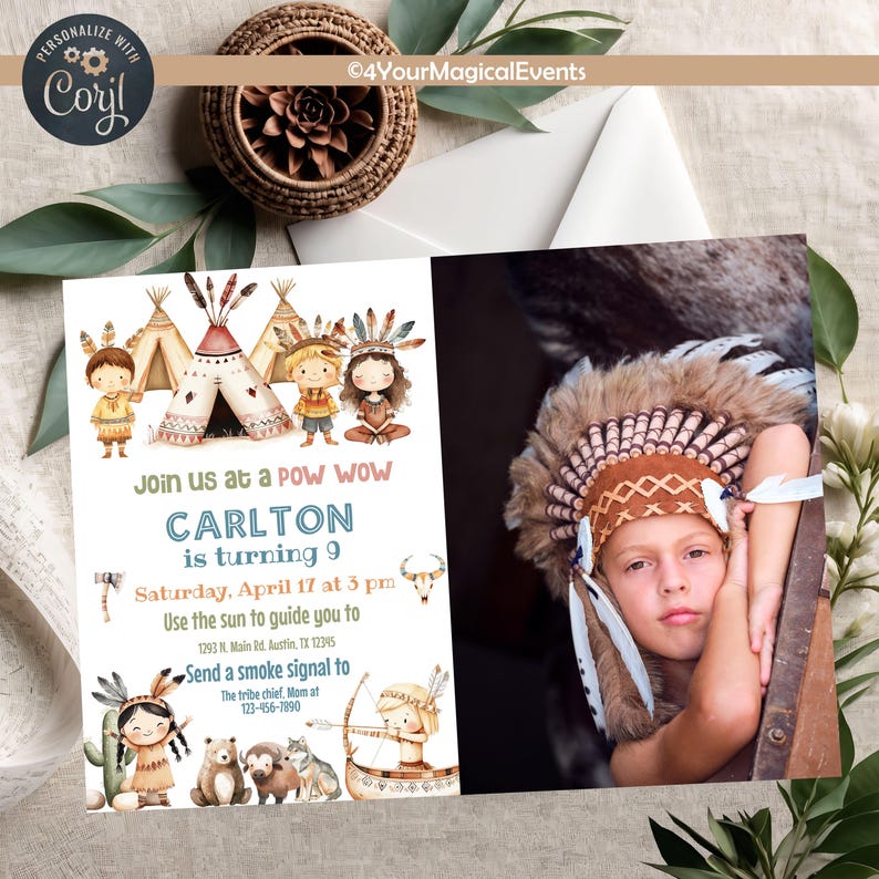Native Program Invitation Pow Wow Native American Indian Western Birthday Invitation, Photo ...
