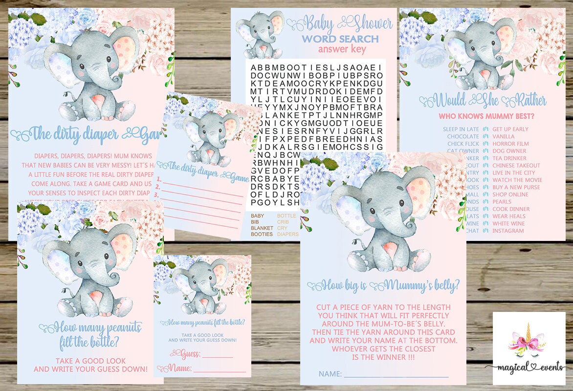 Elephant Gender Reveal Games Bundle Gender Reveal Elephant - Etsy