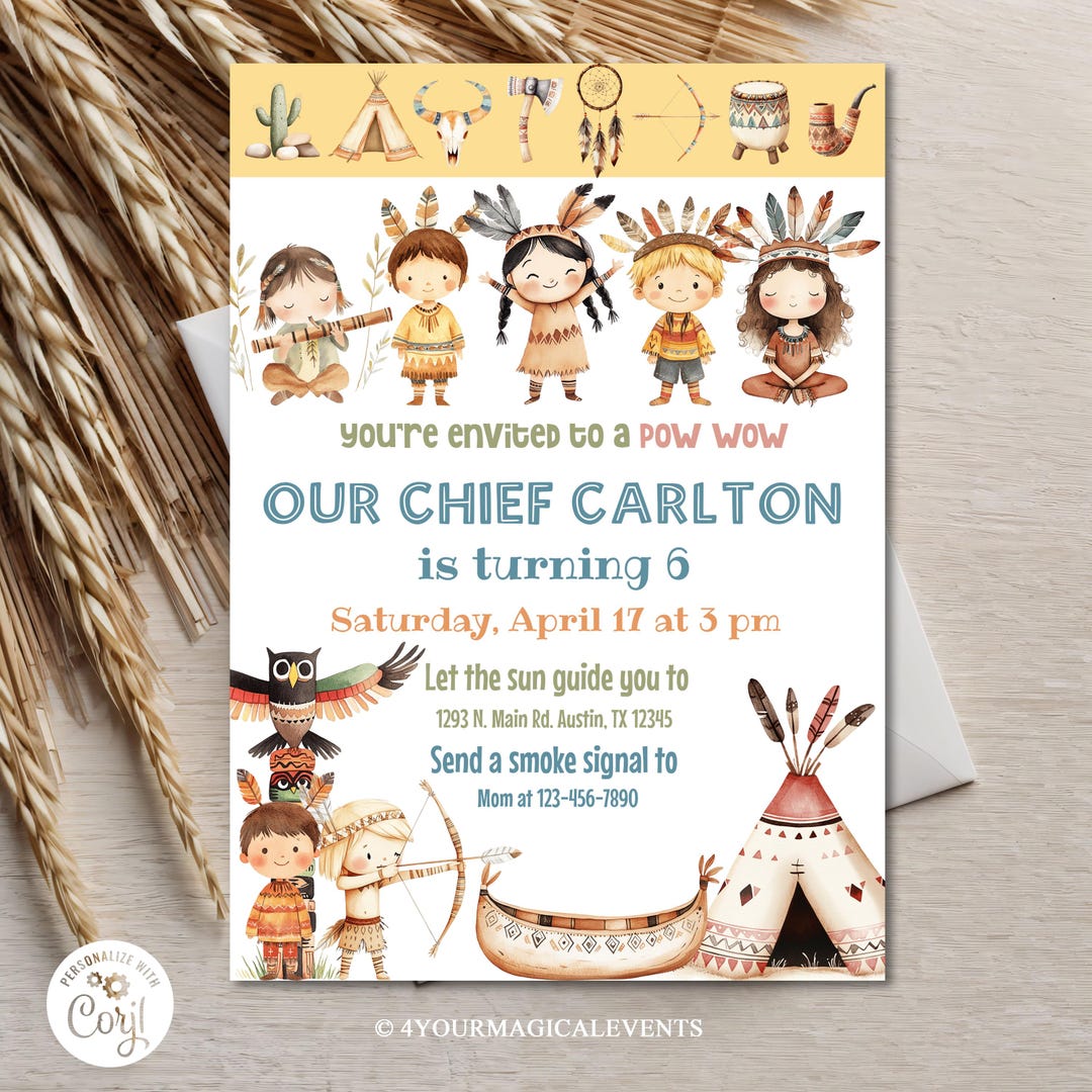 Native Program Invitation Pow Wow Native American Indian Western Birthday Invitation, Birthday ...