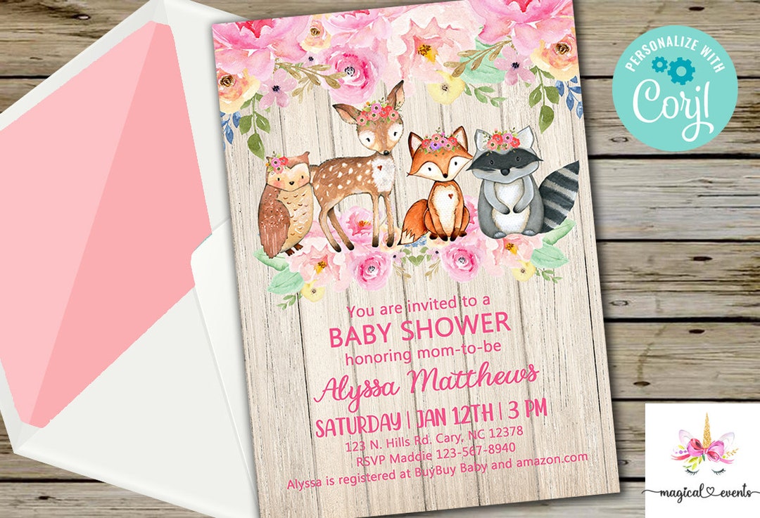 Geuro Babyparty-Einladungskarten – Design Mit Holz-Tieren (Fuchs, Eule), 25 Stück Mit Umschlägen