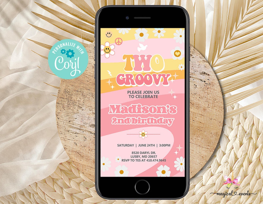Two Groovy Girl Birthday Cell Phone Invite Groovy Phone - Etsy