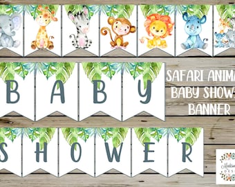 Safari animals baby shower digital banner, safari baby shower favors, favor, white safari theme, digital printable, customized safari banner