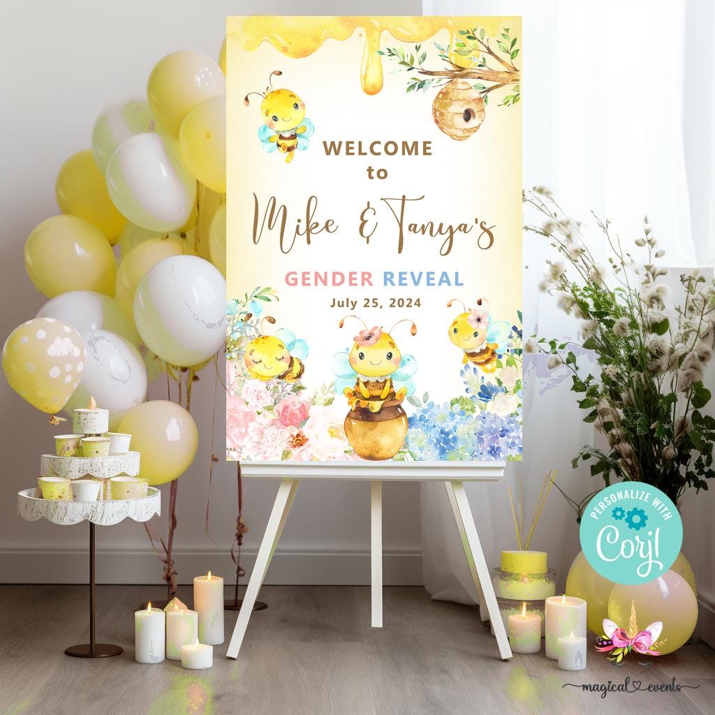 beeページ♡ 20x30 Bee Gender Reveal Welcome Sign, Gender Reveal Welcome Sign