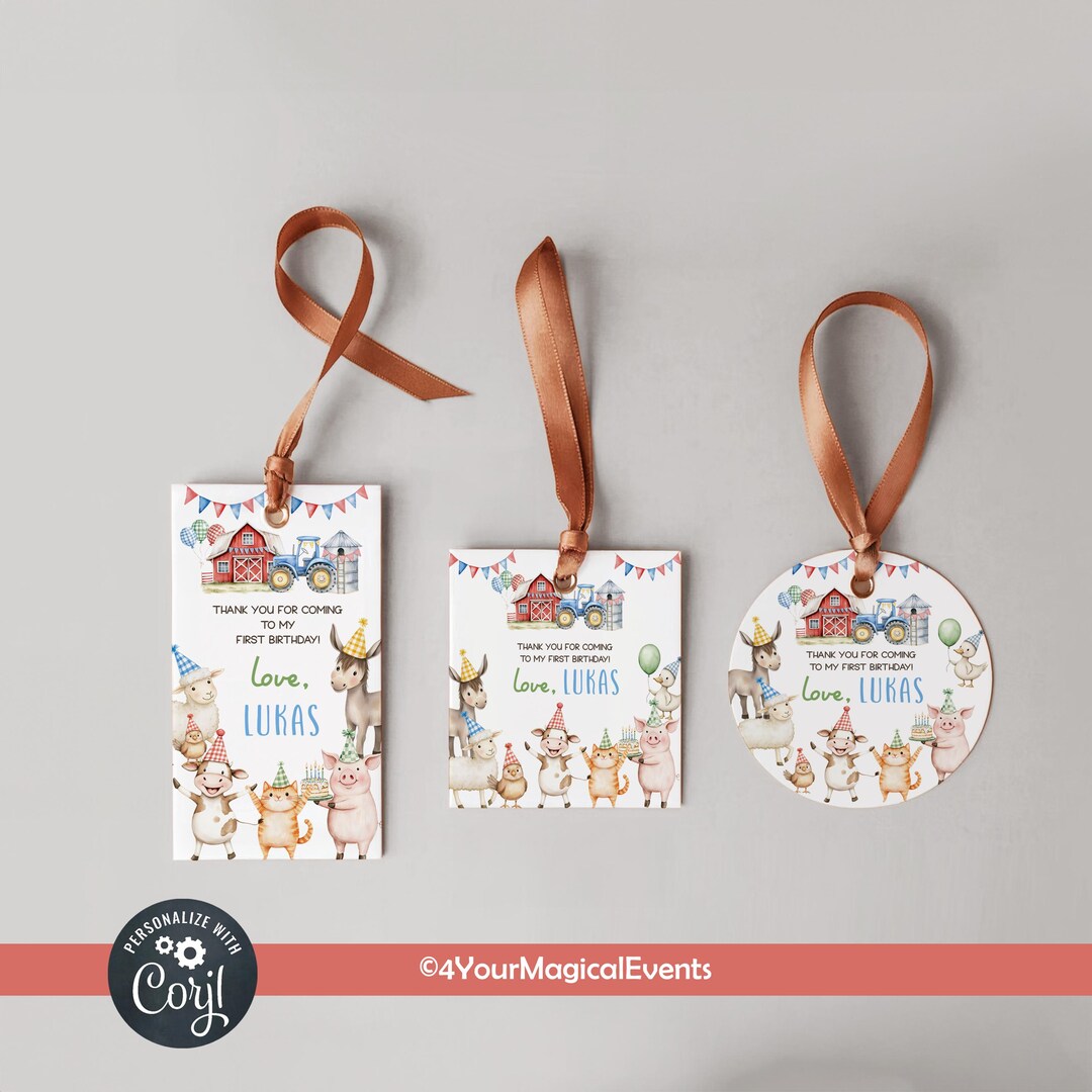 Boy Farm Birthday Thank You Tags, Birthday Favors, Boy Red Barn ...