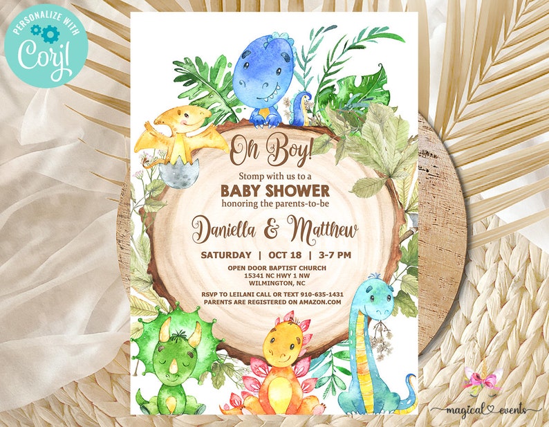 Dinosaurs Baby Shower Invitation Invite Dinosaurs Green Etsy