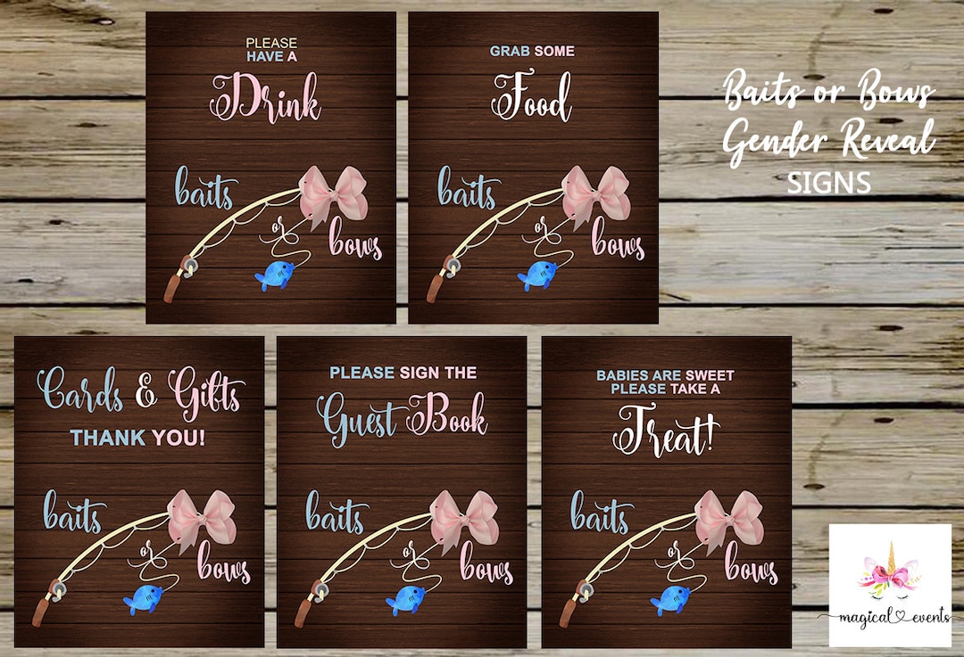 Baits or Bows Gender Reveal Signs Bundle, Baby Shower Signs, Baby