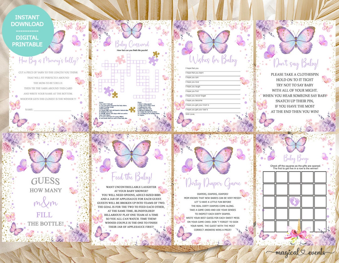 Butterfly Butterflies Baby Shower Games Bundle, Girl Baby Shower Games, Games Package, Baby