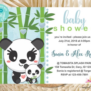 Panda bear baby shower invitation, boy baby shower invite, panda bear, bamboo, corjl digital printable, boy baby shower, panda bear shower.