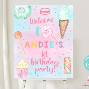 16x20 girl sweet one birthday welcome sign, sweet one birthday, corjl digital printable, girl birthday, candy sweets donut ice cream cupcake