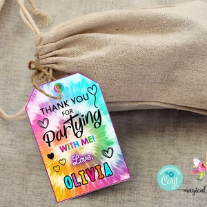 Tiedye girl birthday thank you tags, birthday favors, tie dye thank you tags favor, customized birthday tags, girl favor birthday tags.
