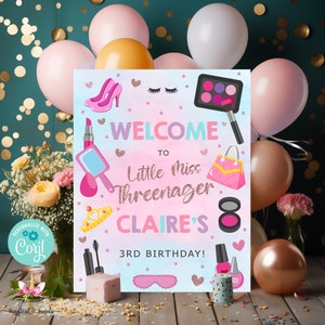 16x20 little miss threenager girl birthday welcome sign, little miss threenager digital birthday sign, corjl digital printable girl birthday