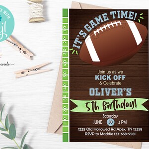American Football boy birthday invitation, boy invite, digital printable, It&#39;s game time birthday invite, corjl editable, boy birthday.