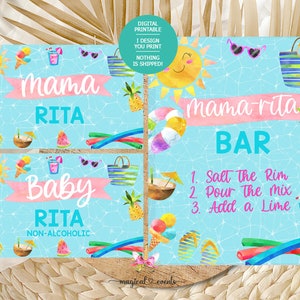 POOL baby shower signs bundle, girl baby shower signs, pool baby shower signs pack, mamarita babyrita, mama-rita baby-rita margarita signs.