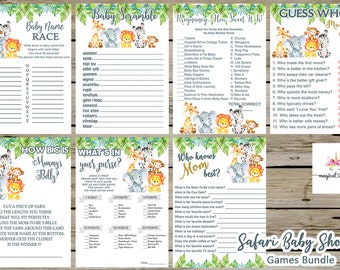 Safari baby shower games bundle, white safari games package, boy safari animals games pack, safari animals shower, white background safari.