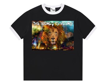 Contrast Edge Ribbed Crewneck The World is Yours Streetwear T-Shirt in various sizes and colours, ideal 4 nights out or indoors with friends