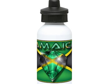 400ml Water Bottle Black Diamond Jamaica flag dynamic design by Cass-sustainable drink wear-perfect urban fashion accessory for the summer