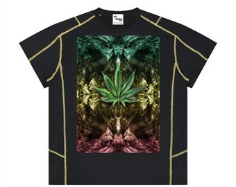 Unisex Contrast Stitch  Regular Fit Reggae Leaf Streetwear T-Shirt in a range of sizes, carnival apparel and urban reggae fashion