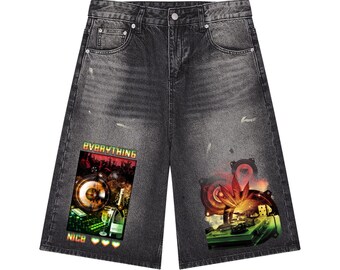 Men’s Vintage Wash Wide Leg Reggae Denim Shorts streetwear clothing in a range of sizes, carnival apparel and urban reggae fashion