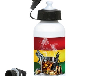 Gangsta no1 rasta flag water bottle design by Cass design by Cass-sustainable drink wear-perfect urban fashion accessory for the summer days