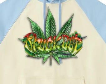 Color-Block Raglan Sleeve Bruck Out Leaf Streetwear Hoodie in a range of colours and sizes, carnival apparel and urban reggae fashion