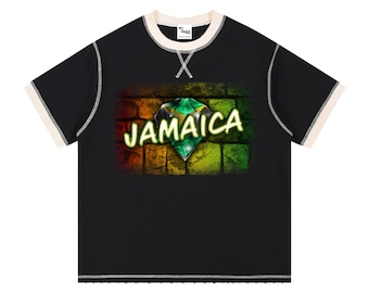 Contrast-Stitched Jamaica Cotton Streetwear T-Shirt in range of sizes, carnival apparel and urban reggae fashion for nights out in summer