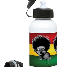 Afrotropic rasta flag water bottle design by Cass design by Cass-sustainable drink wear-perfect urban fashion accessory for the summer days