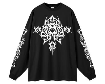 Oversized Unisex Long Sleeve White Tribal Streetwear T-Shirt