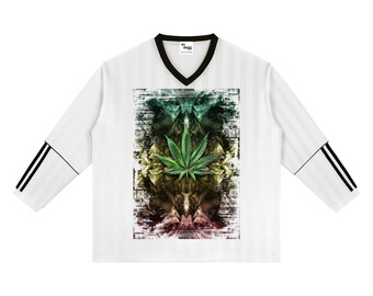 Unisex Striped Faded Reggae Leaf Soccer Streetwear Jersey in a range of sizes, carnival apparel and urban reggae fashion out on the town