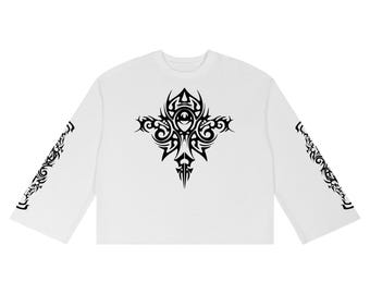 Unisex Waffle Raw Edge black Tribal print T-Shirt streetwear clothing