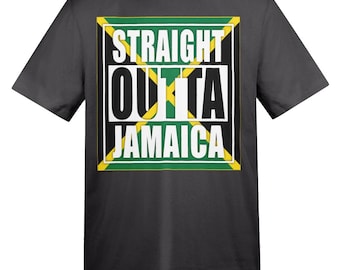 Straight Outta Jamaica t-shirt in various sizes and colours by Cass Designs for Jamaica and reggae lovers with that hip hop street edge