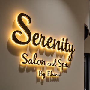 Letrero de salón personalizado, letrero LED para negocios, letrero iluminado con halo, letrero con letras iluminadas, letrero con nombre de empresa, letrero con logotipo iluminado, letrero comercial