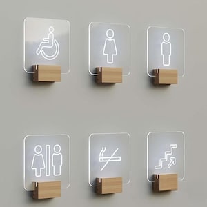Plaque de porte en acrylique, Numéros de chambre personnalisés, Plaque de salle de bain, Plaque acrylique pour toilettes, Enseignes pour entreprises, Plaques de porte d'hôtel, Enseigne LED, Enseignes éclairées par la tranche