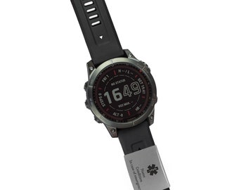 22mm Medical Alert ID Tag for Garmin 5s forerunner 250 55 QuickFit Smartwatch Band, Custom Engraved Stainless Steel Plate Emergency Contact