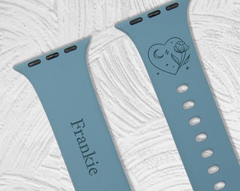 Custom Apple Silicone  Watch Band, Laser Engraved – Watch Strap Icon Watch Band for 9 Ultra 8 7 6 5 4 3 2 1 SE Women Men (Celestial Rose)