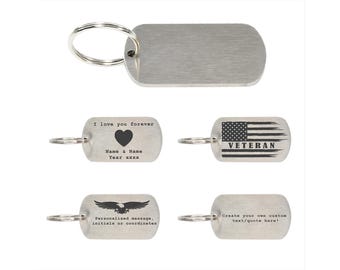 Custom Military Style Tag Keychain for Men - 304 Stainless Steel Silver with Key Ring, Military ID Tags for Veterans & Active Duty Soldiers