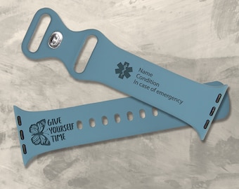 Personalized Medical alert Designs Watch Band Strap, Apple Silicone Watch Band for Apple Watch Series 9 Ultra 8 7 6 5 4 3 2 1 SE (TIME)