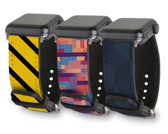 Personalized Shape and Line Pattern PU Leather Apple Watch Bands Custom Gift for Him and Her