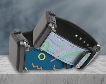 Personalized Assorted Pattern PU Leather Apple Watch Bands Custom Gift for Him and Her